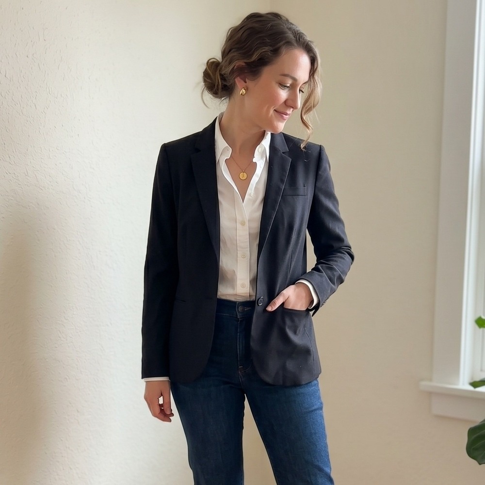J.Crew Campbell Blazer Women 4 Black Super 120s Wool Single Button Career Preppy